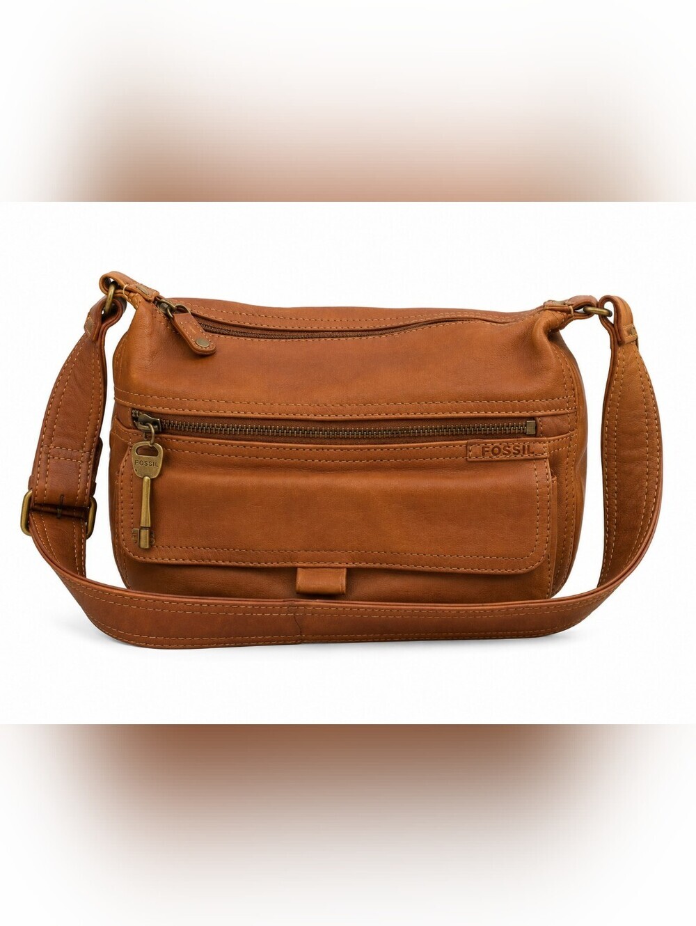VTG FOSSIL 1980s Camel Leather Shoulder Bag